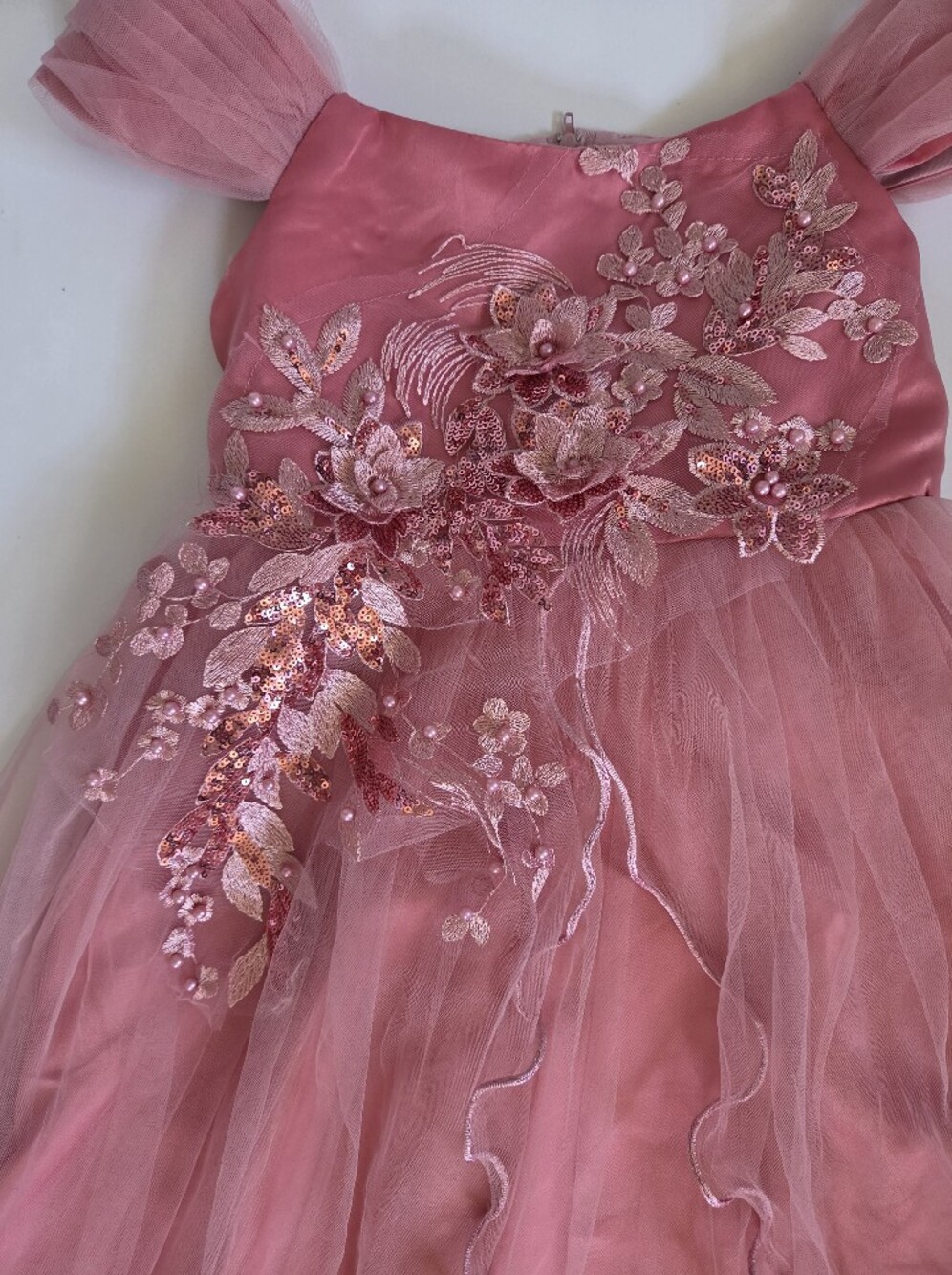 Girls 6T Ball Gown Flower girl Wedding dress formal dress pink embroidery floral - Picture 5 of 13